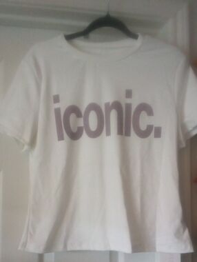 "iconic." White Graphic Tee with Gray Text